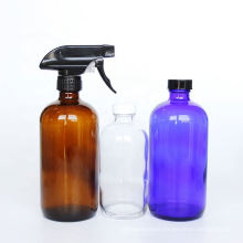 16oz empty amber clear blue chemical round glass spray bottle for hand washing